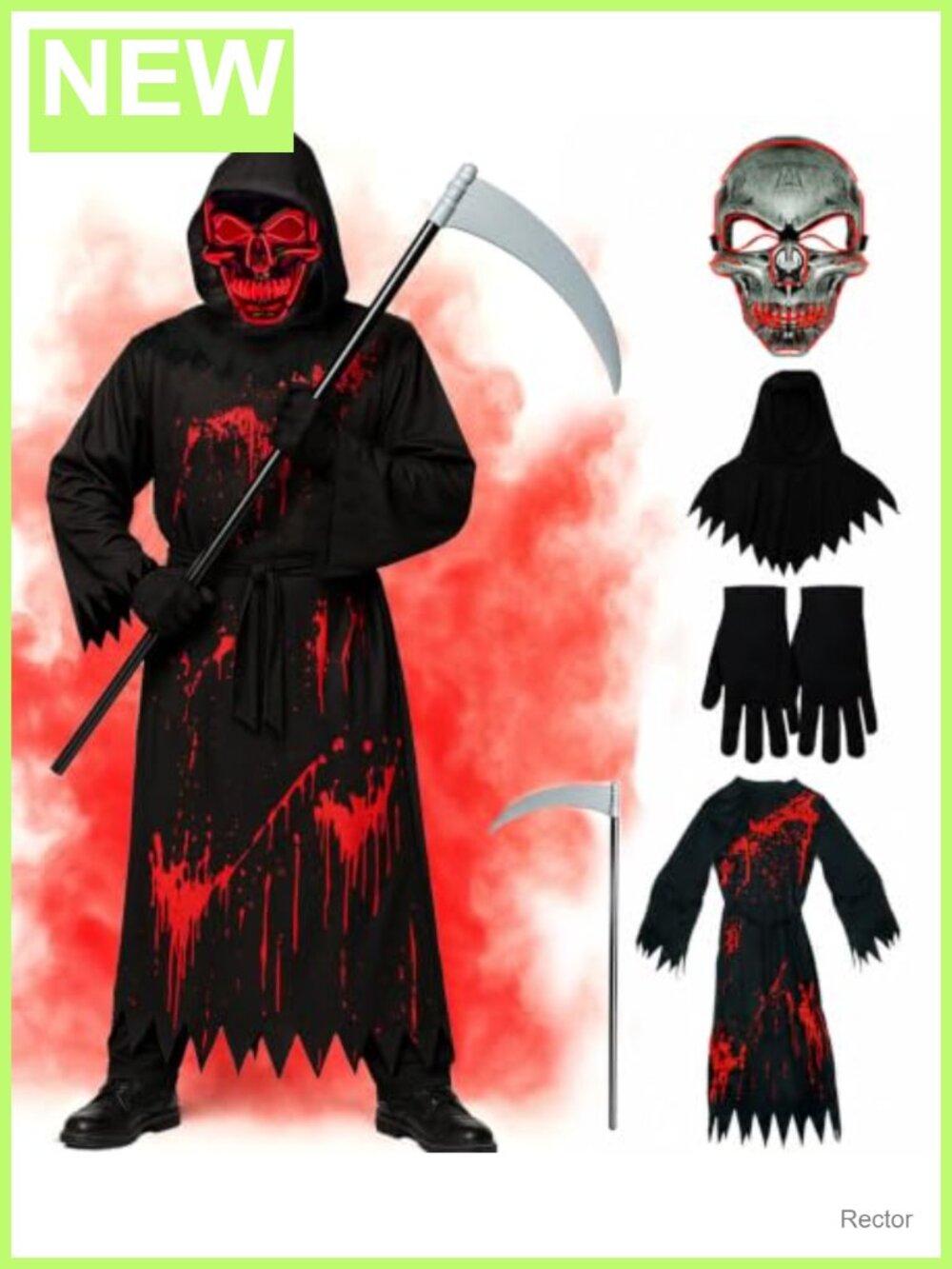 Grim Reaper Costume Kids Scary Robe Hood Ghostface Mask Sickle Spooky Outfit